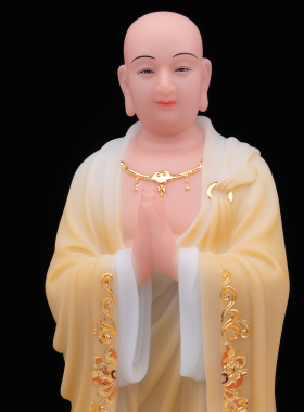 汉白玉彩绘闵公道明和尚摆件