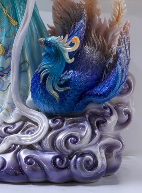 踏凤九天玄女神像摆件汉白玉