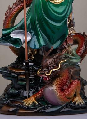 典藏黄铜站龙关公神像关二爷像武财神立刀托宝关公像居家供奉摆件