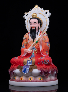 三清道祖神像摆件汉白玉彩绘