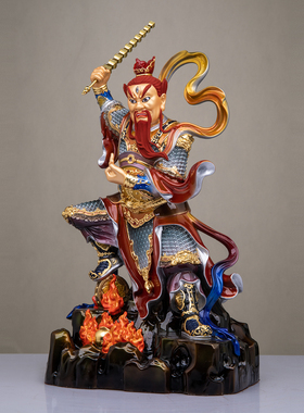 中式铜琉金彩王灵官神像佛像摆件