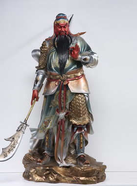 捋须大刀关公神佛像武财神纯铜珐琅镶金九龙关羽居家中式供奉摆件