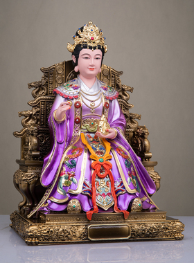 女娲娘娘铜彩绘九龙椅供奉摆件