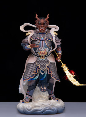 典藏龙王爷神像汉白玉全彩家用供奉白龙王黑龙王风调雨顺工艺摆件