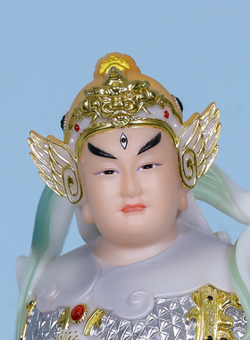 典藏二郎真君像汉白玉二郎神杨戬神天神将军站像带哮天犬摆件桌面
