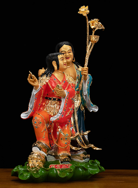 黄铜中式客厅和合二圣神像