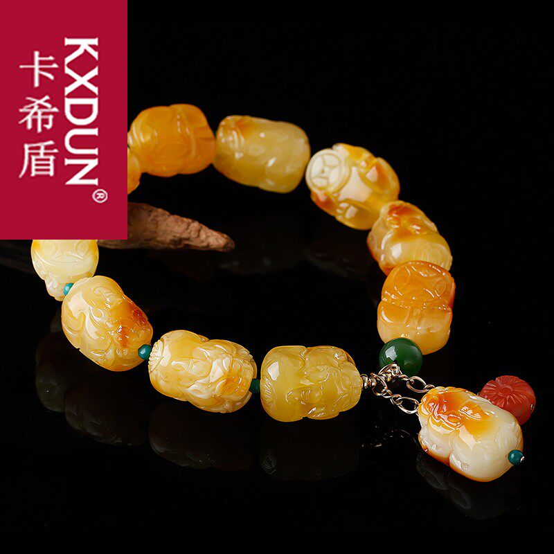kxdun黄蜜蜡貔貅男女士手串手链 卡希盾手链