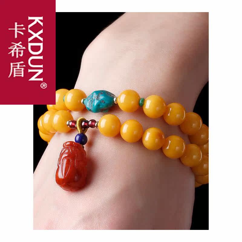 kxdun貔貅吊坠蜜蜡天然鸡油黄手链 卡希盾手链