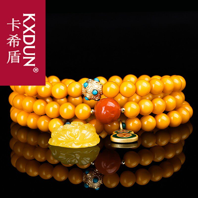 kxdun蜜蜡手串鸡油黄女款原石手链 卡希盾手链