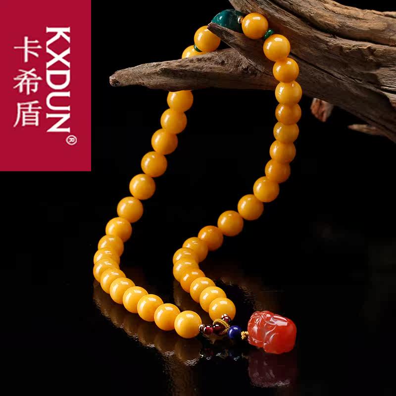 kxdun貔貅吊坠蜜蜡天然鸡油黄手链 卡希盾手链