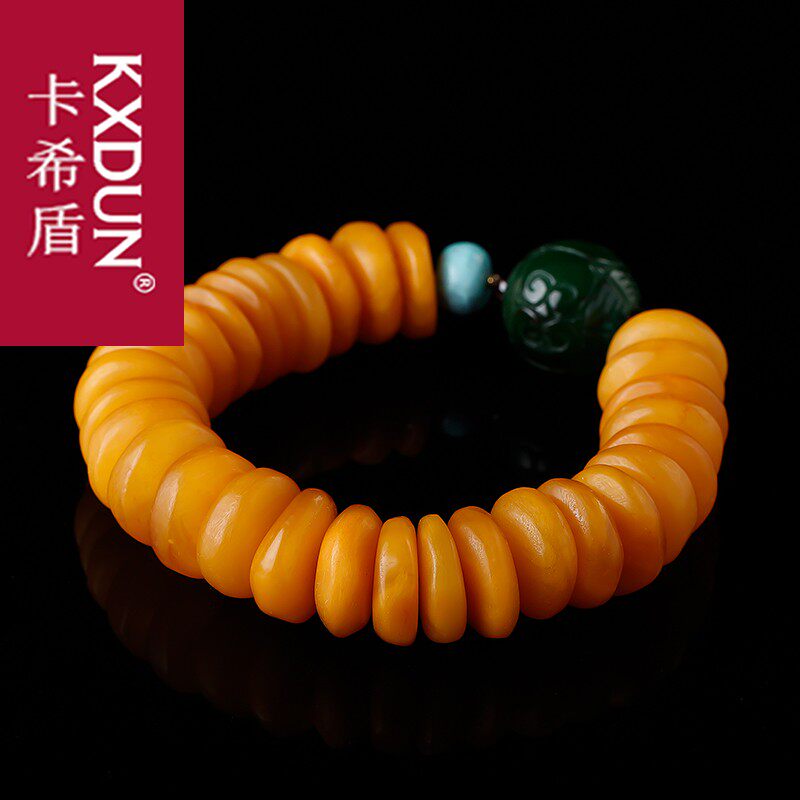 kxdun鸡油黄原石老饼子手串蜜蜡 卡希盾手链