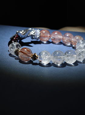 送你一颗许愿星 收藏级石榴石红发晶手串 阿赛彩虹白水晶