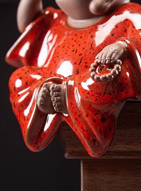 弘艺陶瓷弥勒佛摆件家居客厅办公室桌面装饰品创意卡通可爱小佛像