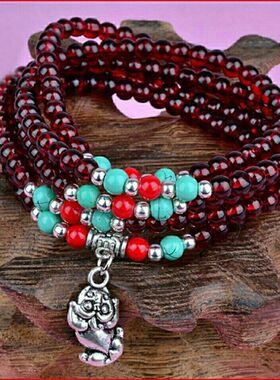 仿石榴石绿松石108颗佛珠手链