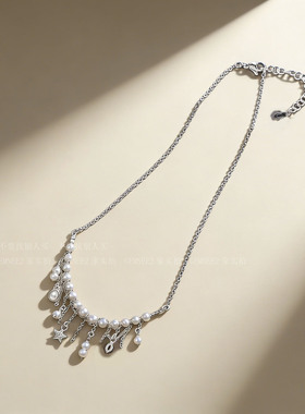 高级感轻奢小众高端精致多吊坠水滴流苏星星珍珠项链女小香风甜美