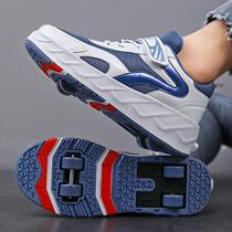 Black Tech Riot Walking Shoes Four-wheeled Boys Girls Exploits Shoes Teen Children Students Can Hide Shoes With Wheels