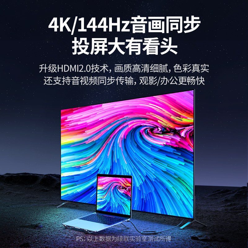 绿联typec转hdmi线手机连接电视同屏线4K高清转换器适用于华为苹果macbook电脑ipadpro转接投影仪投屏连接线