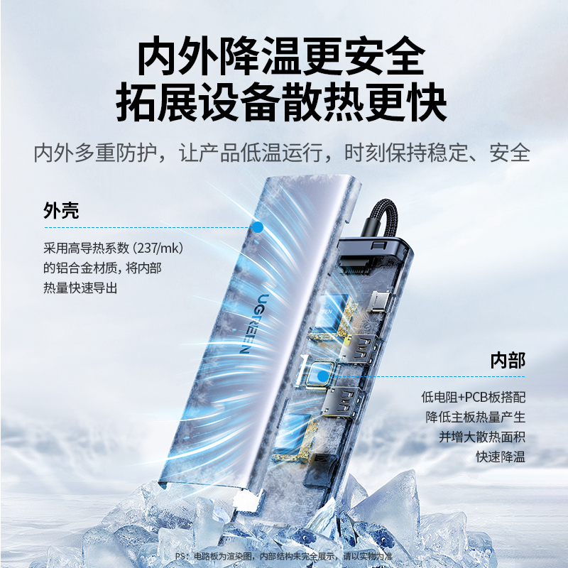 绿联typec拓展坞macbookpro苹果Air适用华为手机笔记本转接HDMI显示屏电视投影仪扩展多口usb网线接口转换器
