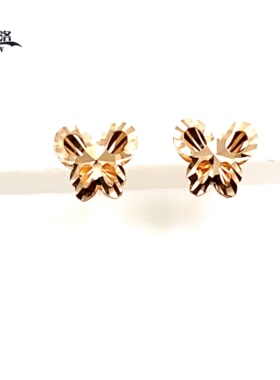 正品俄罗斯14K玫瑰金AU585爆闪镂空蝴蝶耳钉女新款时尚闪亮紫金