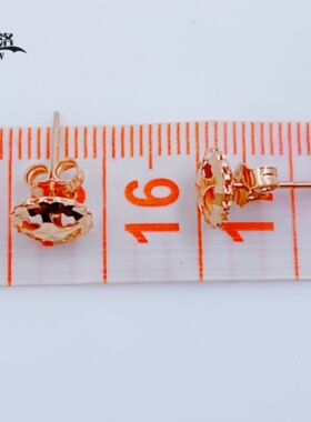 正品俄罗斯14K玫瑰金爆闪双层圆形镂空耳钉女新款时尚闪亮紫金