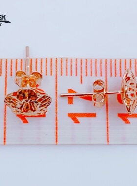 正品俄罗斯14K玫瑰金爆闪双层镂空小花耳钉女新款时尚闪亮紫金