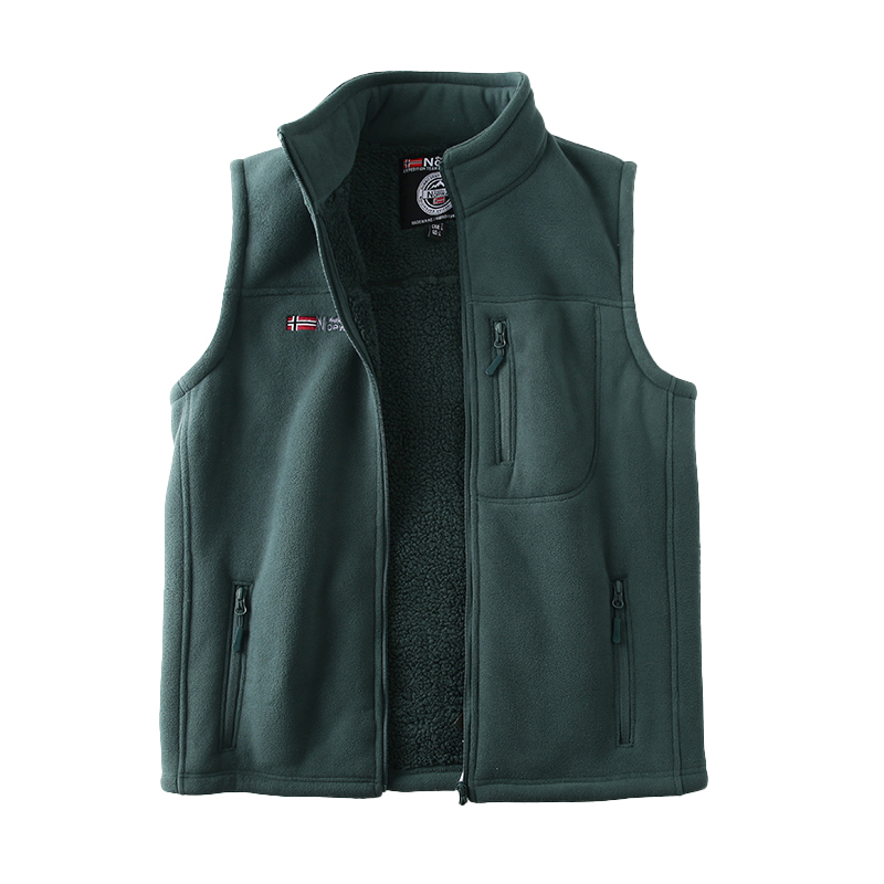 出口挪威！蓄热厚实保暖！冬季男士外贸加绒厚户外立领摇粒绒马甲 - 图3