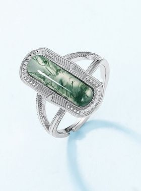 欧美新款大气夸张几何绿苔藓戒指