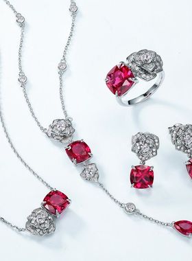 欧美跨境玫瑰花培育红宝长款项链