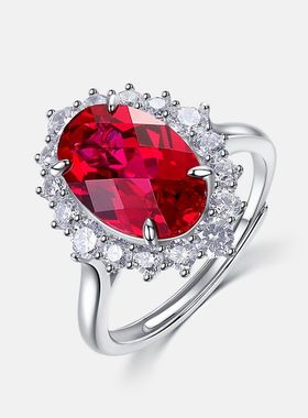 欧美风个性夸张培育红宝戒指轻奢