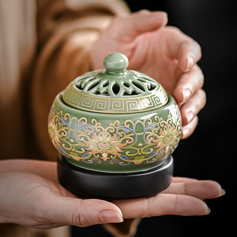 数显恒温定时电子香炉插沉香珐琅彩缠枝莲花香炉香炉电熏香粉精油 - 图1