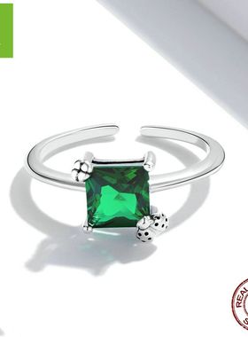 银姿韵新款绿色方锆石开口戒指优