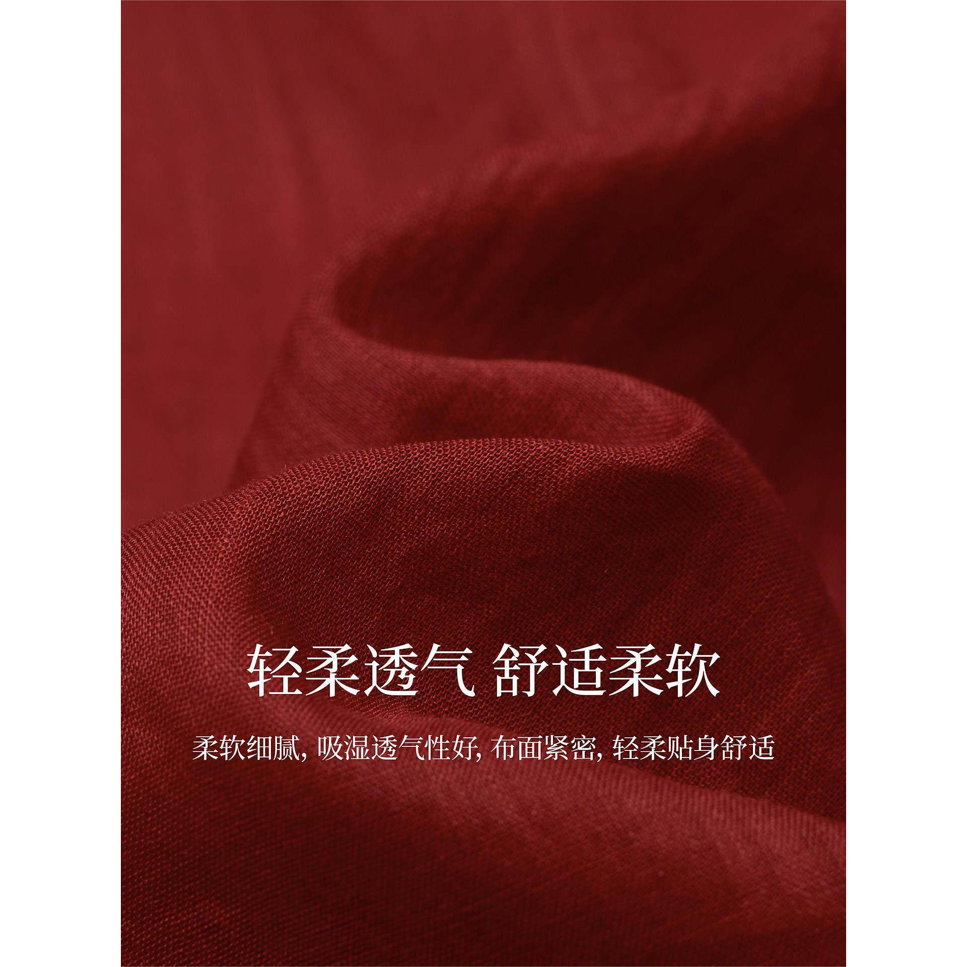 撤柜苎麻法式木耳边蕾丝拼接无袖衬衣女2026年夏季新款红色娃娃衫