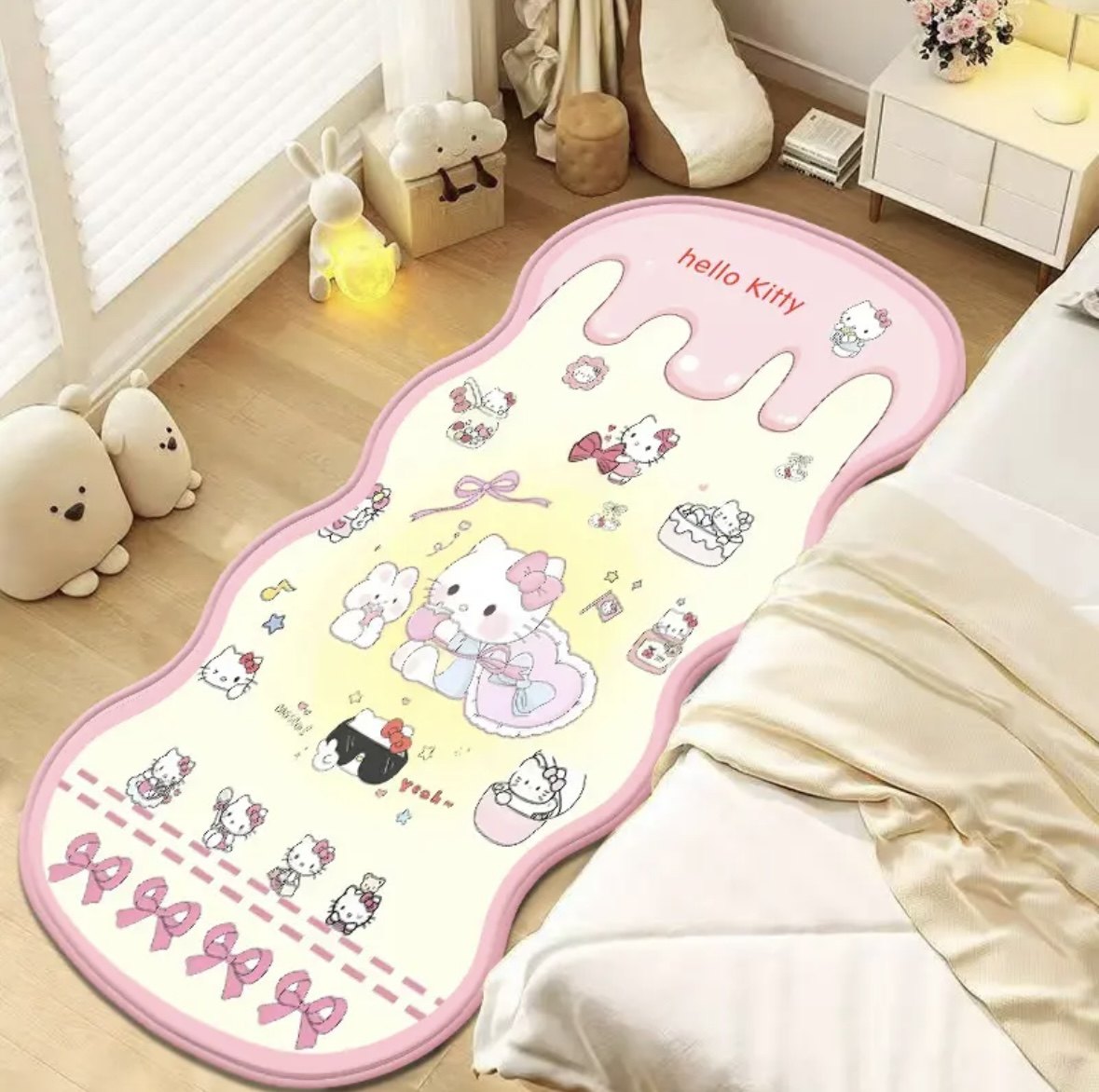 仿羊绒加厚地毯卡通毛绒床边毯可爱少女卧室脚垫凯蒂猫粉色飘窗kt,淘宝优惠券,粉丝福利购,淘宝优惠卷