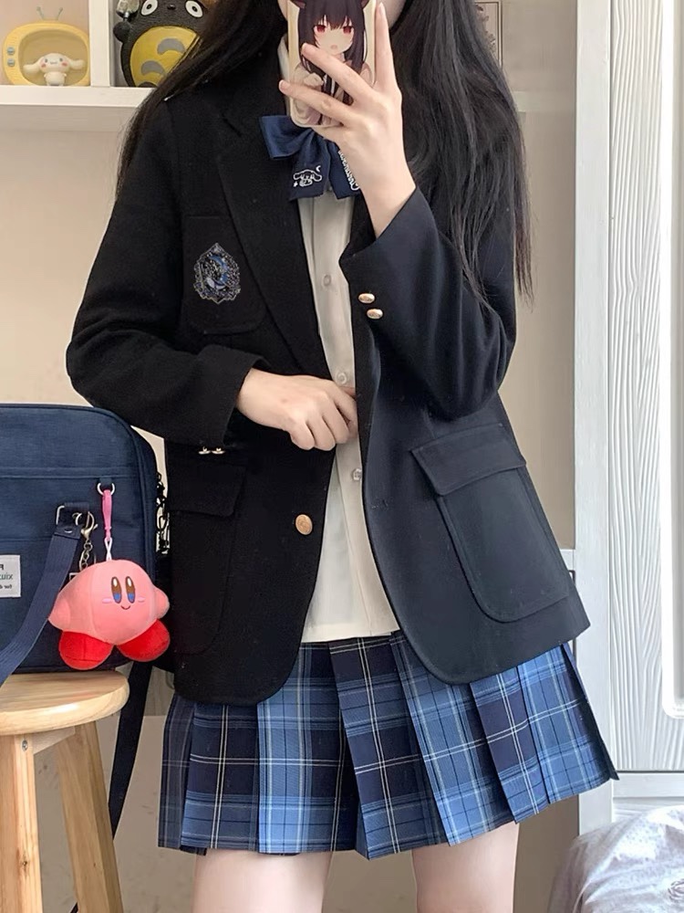 jk制服西服套装女正版原创DK秋冬学院风班服校供两粒扣西装外套 - 图1