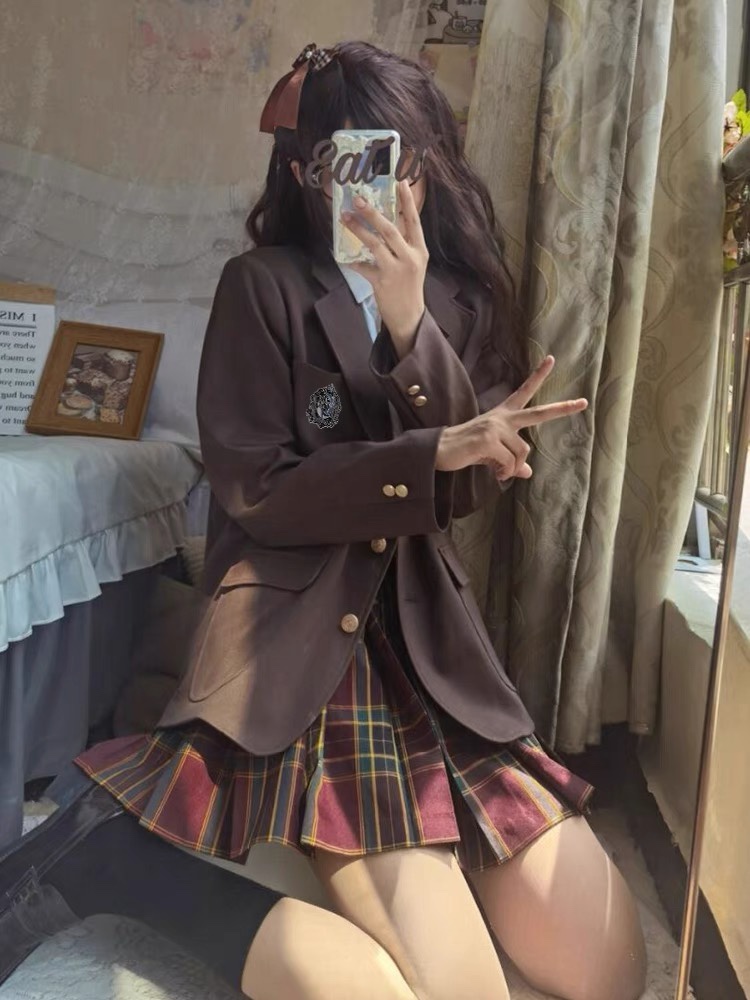 jk制服西服套装女正版原创DK秋冬学院风班服校供两粒扣西装外套-图3