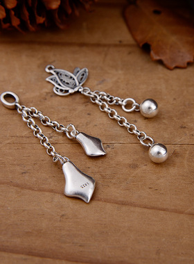 S925纯银花蕾蝴蝶兰花流苏吊提留坠尾链挂件复古磨砂DIY手串饰品