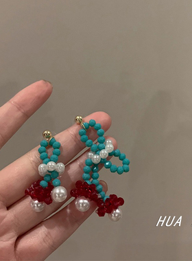 HUALU复古撞色设计感气质耳环