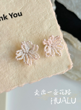 HUALU-花火～复古花朵新年红色烟花串珠耳环小众甜美蚊香盘耳夹女