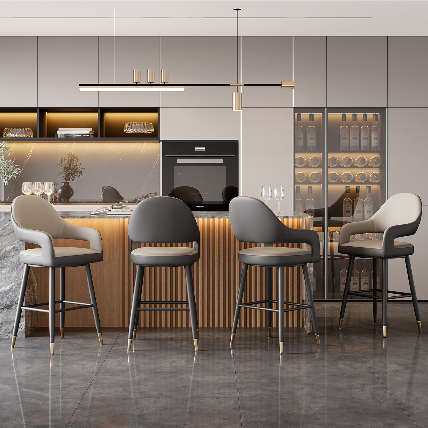 轻奢吧台椅现代家用旋转高脚凳酒吧KTV前台接待吧椅厨房岛台椅子 - 图3