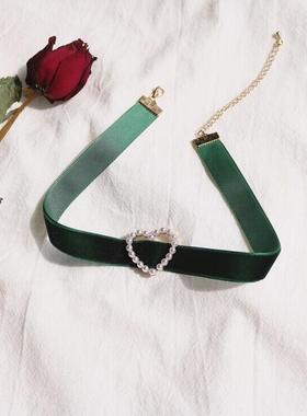 欧美choker项圈锁骨链简约单面丝绒天鹅绒颈带珍珠爱心短款项链