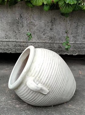 经典组合线条四件套红陶粗陶花盆做旧白陶盆园林景观陶罐手工制作