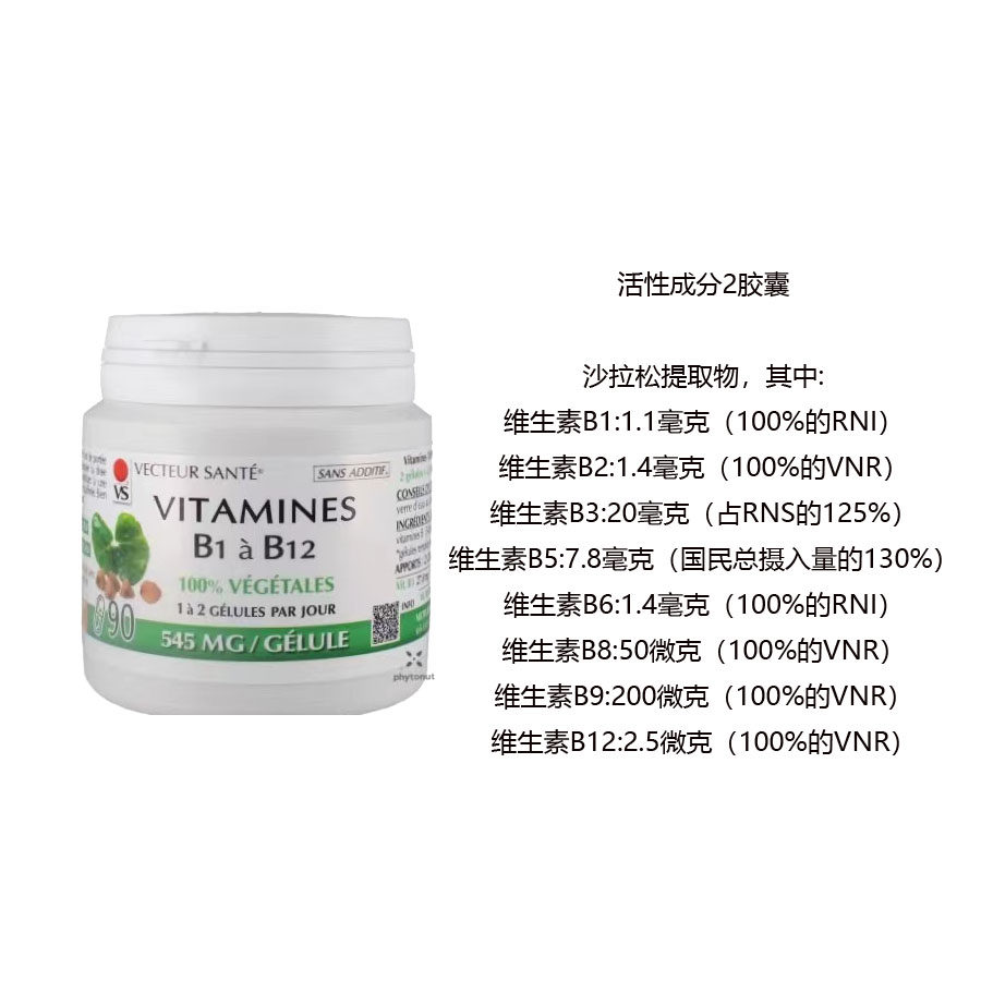 法国vecteur sante天然活性B族维生素 B1B2B6B12VB熬夜提高代谢