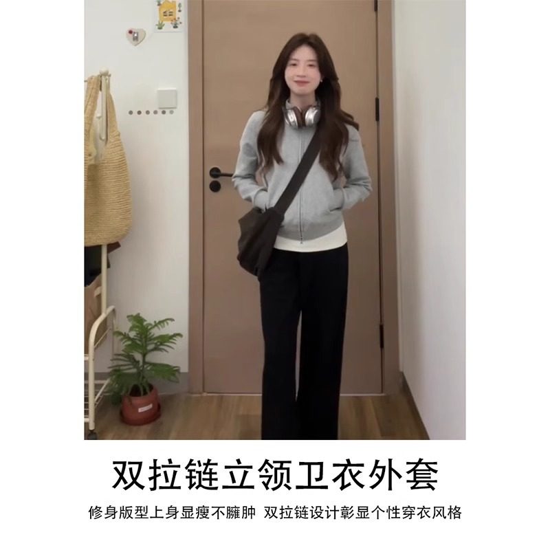 灰色短款秋款外套女款初秋2025新款正肩卫衣小个子秋季韩系穿搭薄,淘宝优惠券,粉丝福利购,淘宝优惠卷