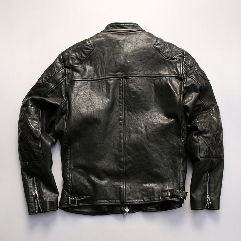 新款小贝阿美咔叽牛皮立领美式复古男士皮衣真皮外套飞行服皮夹克 - 图0