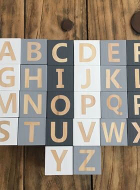 INS北欧实木26英文字母方块男女孩宝宝儿童积木早教益智宝宝玩具