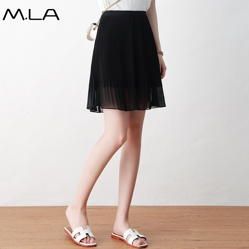 雪纺夏季新款2020韩版a字裙百褶裙 铭岚半身裙