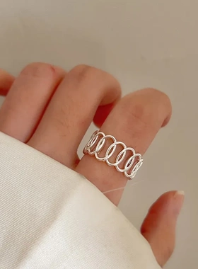 素圈戒指女春秋冷淡风素银指环小众设计感开口食指戒不掉色尾戒