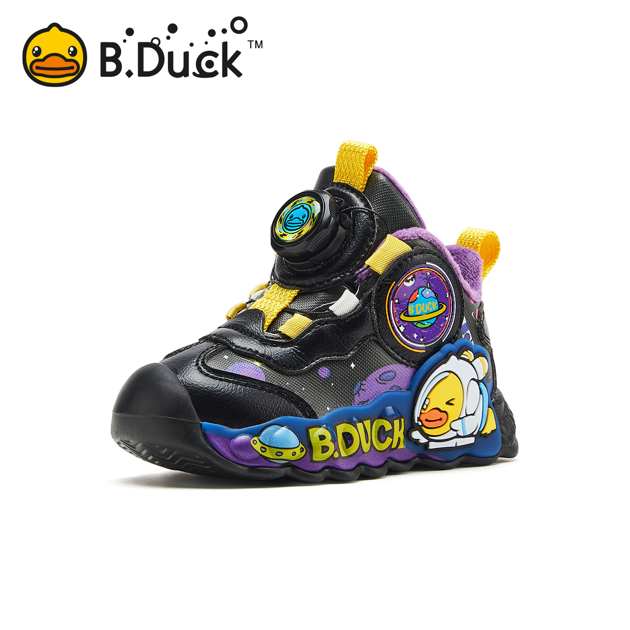 B.Duck小黄鸭童鞋男童运动鞋加绒二棉冬季新款女童棉鞋旋转扣鞋子