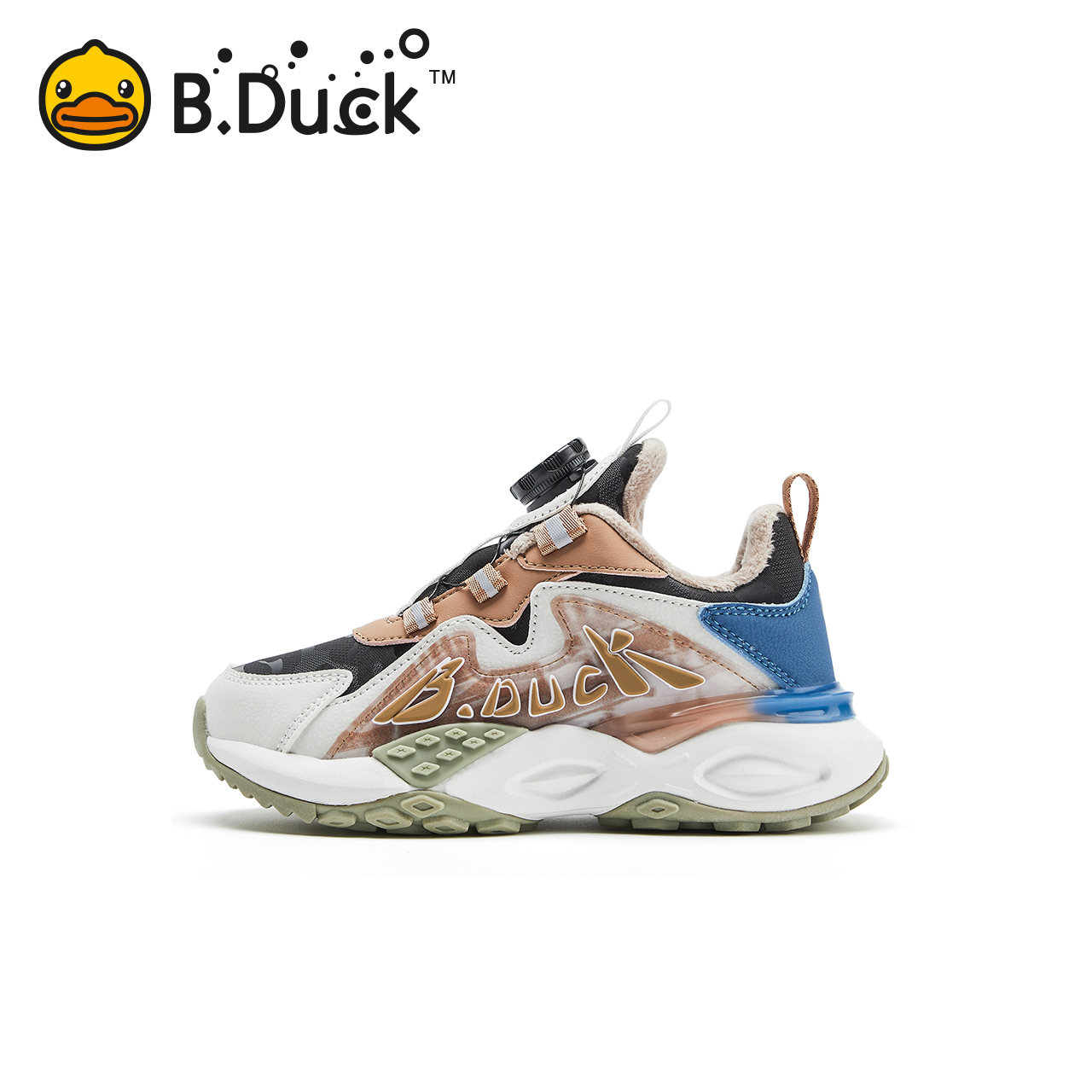 B.Duck小黄鸭童鞋男童冬季运动鞋加绒女童棉鞋软底2024新款旋转扣