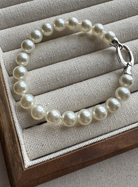 现货西班牙老款8mm正圆极光高亮微微瑕925银手链龙虾扣